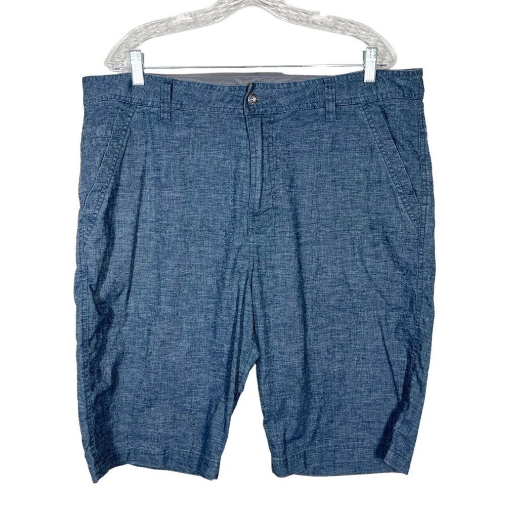 Prana Mens Furrow Hemp Recycled Polyester Gray Shorts Size 38 Waist 11” Inseam